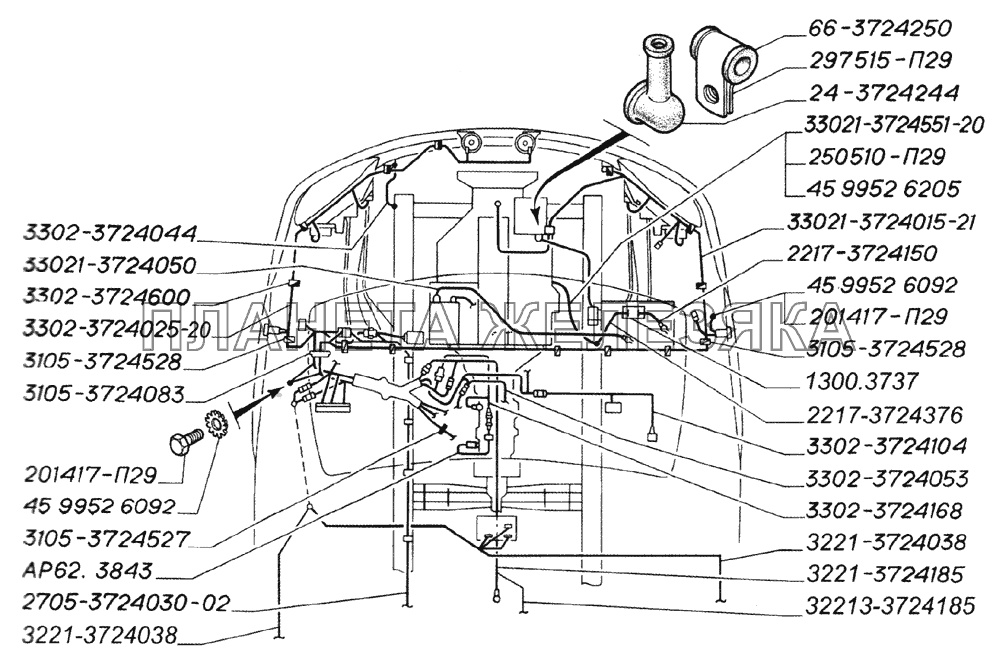 Установка электропроводов в моторном отсеке и кабине (для автобусов с двигателями ЗМЗ-402 и УМЗ-4215) ГАЗ-3221 (2006)